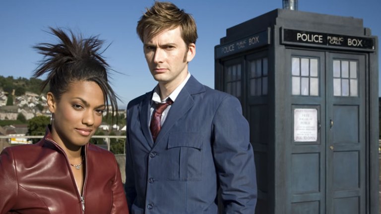 De Who and assistant with TARDIS