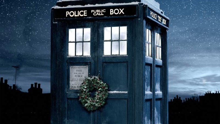 The Tardis at Christmas. Before a big ship smashed into the side of it