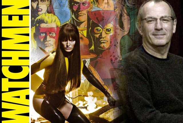 Dave Gibbons amongst his most famous creations to date - the Watchmen.