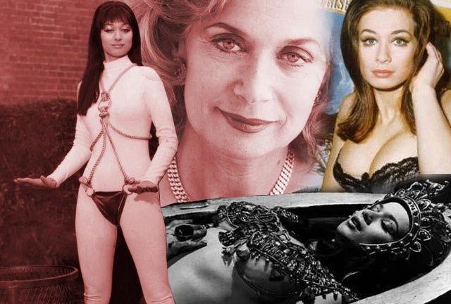 Valerie Leon (left) in an unused Zeta One costume and (lower right) as Queen Tera in Blood From The Mummy's Tomb