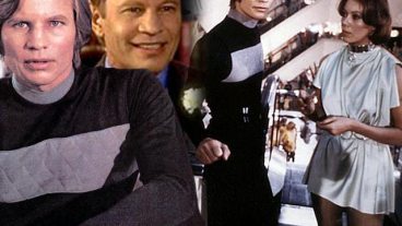 Michael York as Logan in Logan's Run (1976) and (inset) as Basil Exposition in the Austin Powers films.