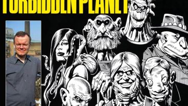 Nick Landau together with Brian Bolland's original artwork for Forbidden Planet