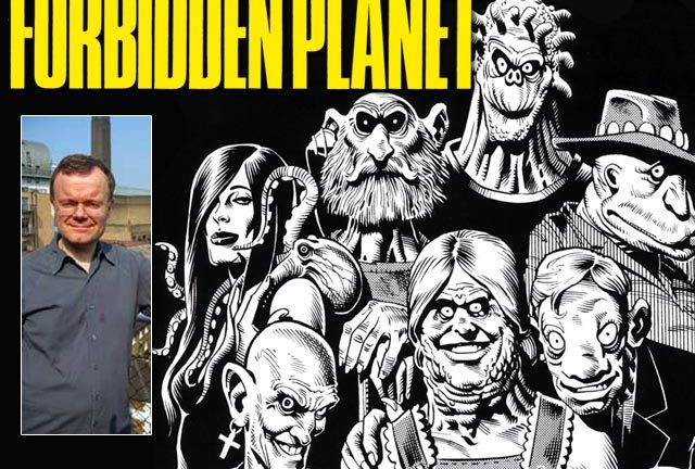Nick Landau together with Brian Bolland's original artwork for Forbidden Planet