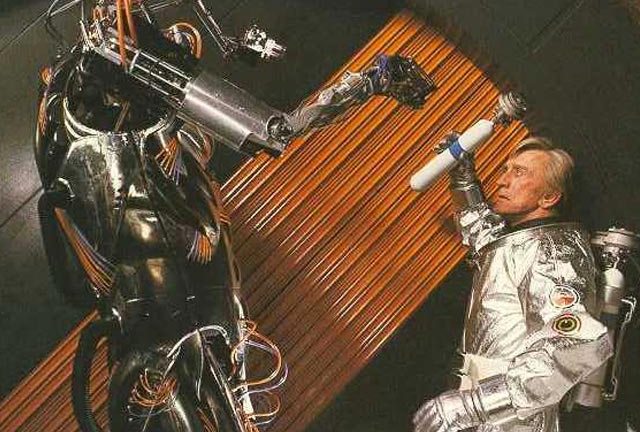 Kirk Douglas fights Hector in Saturn 3 (1980)