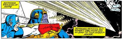Captain America punching Thanos in Marvel Comics