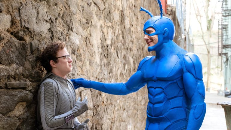 The Tick (from left to right) Griffin Newman as Arthur Everest and Peter Serafinowicz as The Tick Date Added Photo Credit: Jessica Miglio/Amazon Prime Video
