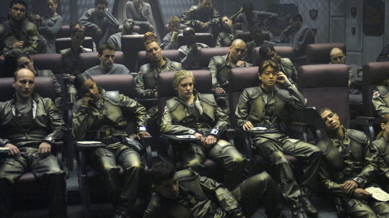 BATTLESTAR GALACTICA -- SCI FI Channel -- "33" Episode 1 -- Aired 10/18/04 -- Pictured: (l-r) Katee Sackhoff as Lt. Kara "Starbuck" Thrace, Grace Park as Lt. Sharon "Boomer" Valerii -- Photo by: Carole Segal/SCI FI Channel/NBCUPB