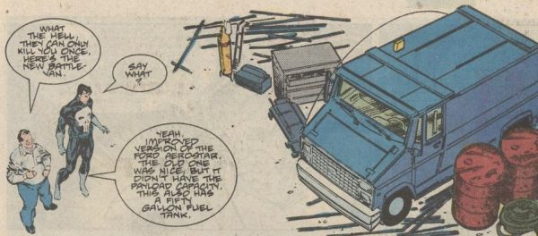 The Punisher and an old van in Marvel Comics
