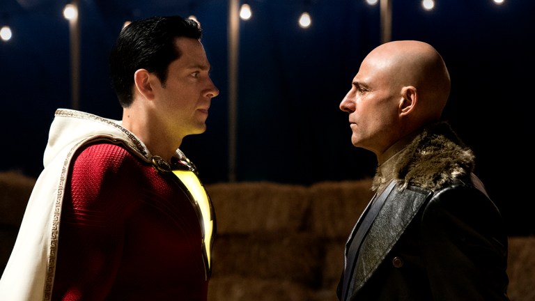 Shazam (Zachary Levi) Meets Dr. Sivana (Mark Strong)