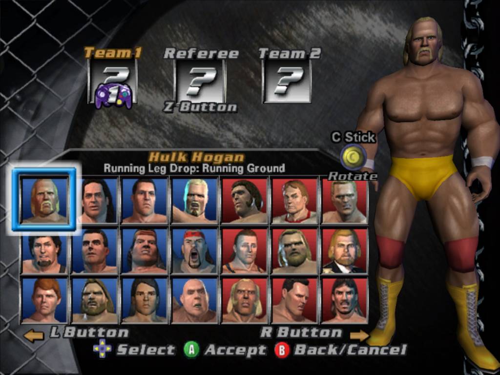 Legends of Wrestling II character screen
