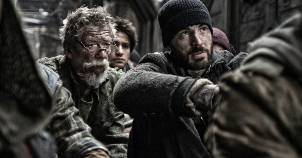 Chris Evans and John Hurt in Snowpiercer