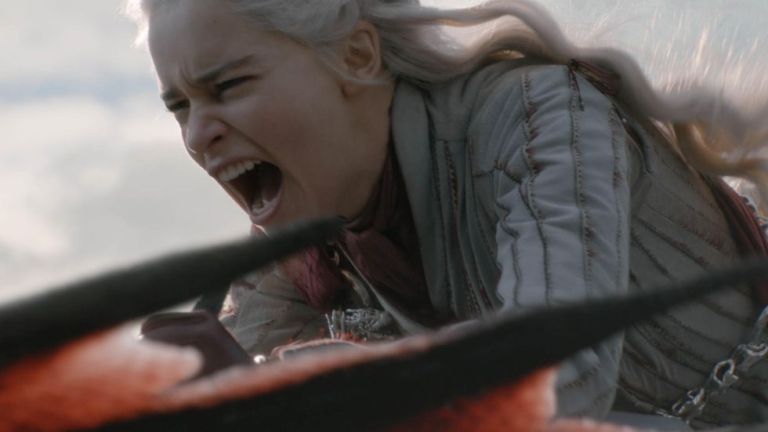 Dany on Drogon in Game of Thrones