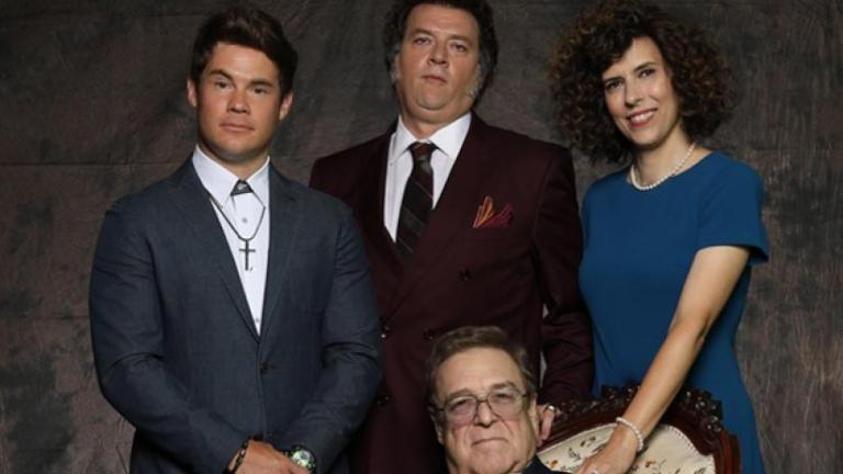 Adam Devine and Edi Patterson with co-stars Danny McBride and John Goodman