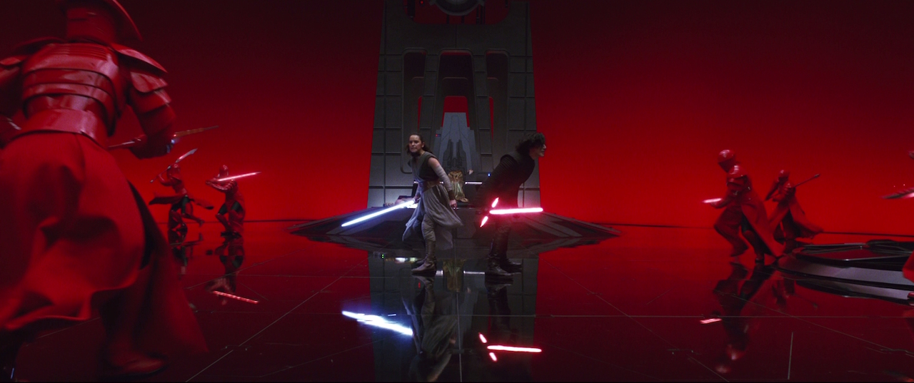 Rey and Kylo Ren in Throne Room Star Wars The Last Jedi
