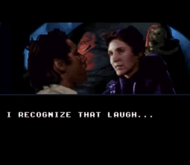 Super Star Wars: Jabba the Hut laughs at Leia and Han Solo