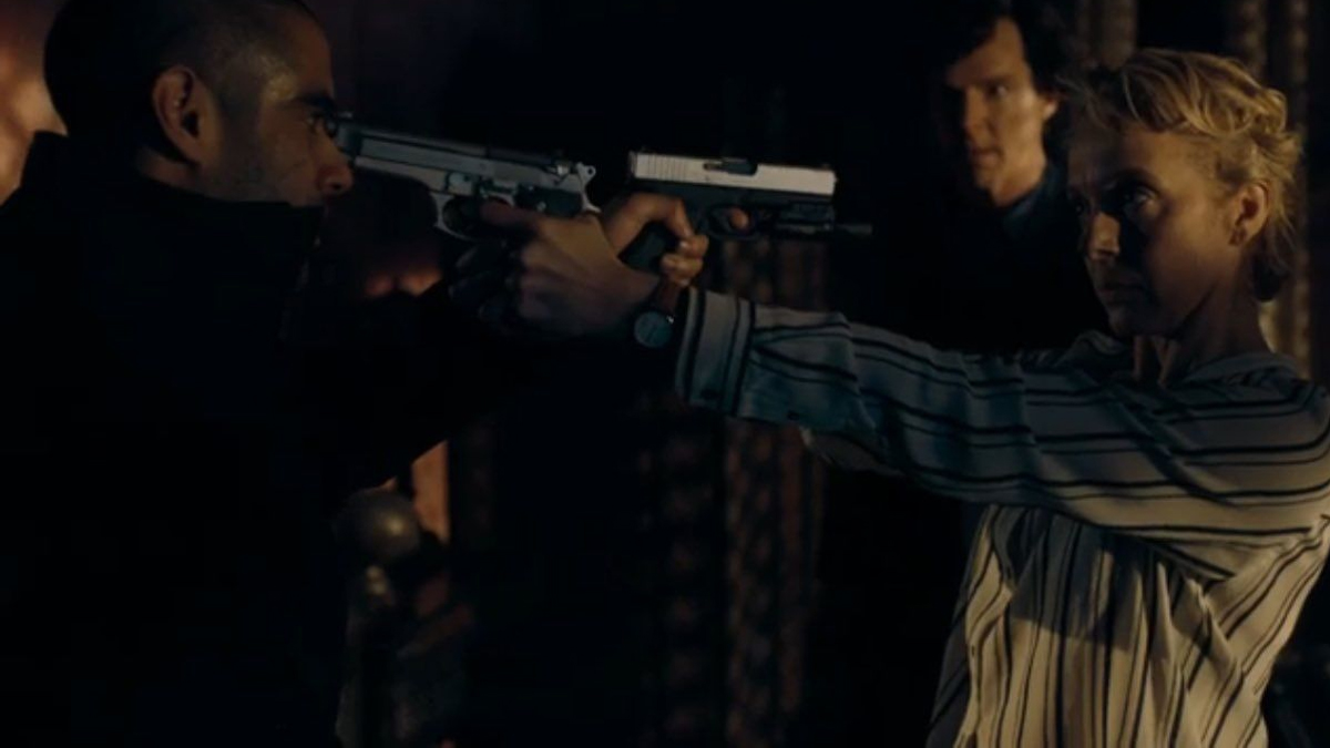 Sacha Dhawan, Amanda Abbington and Benedict Cumberbatch in Sherlock