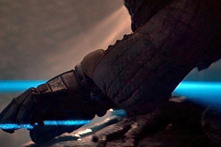 Kane (Joh Hurt) breaks the 'blue barrier' over the alien eggs