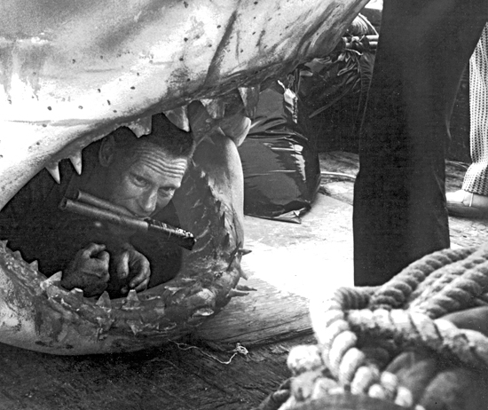Richard S. Edwards in the mouth of the shark placing dynamite in Jaws (1975)