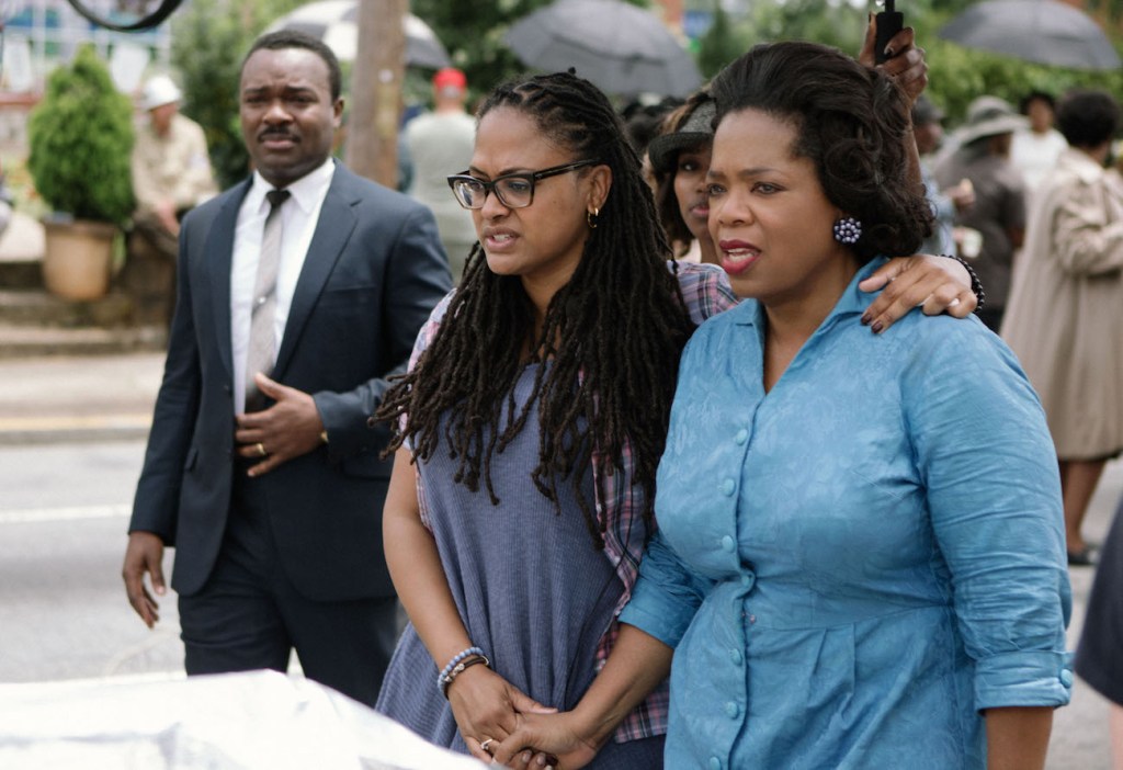 David Oyelowo (as Dr. Martin Luther King, Jr.) with Director/Executive Producer Ava DuVernay and Producer Oprah Winfrey (who also plays Annie Lee Cooper) on the set of SELMA