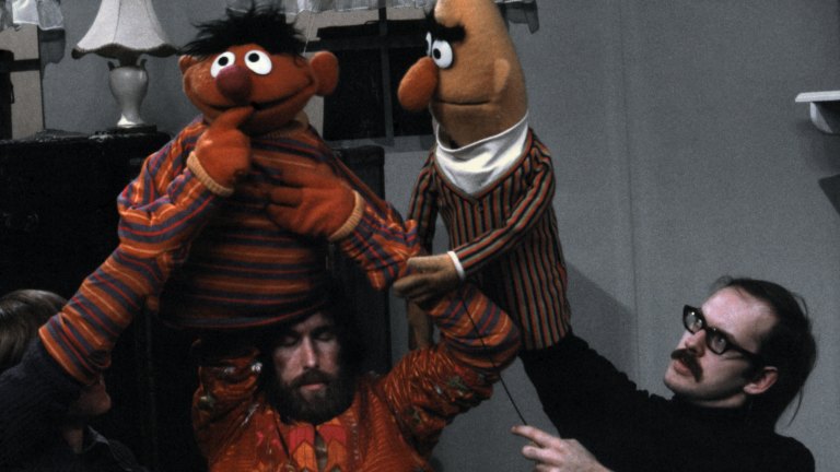 Jim Henson, Frank Oz, Bert and Ernie on Sesame Street (1970)