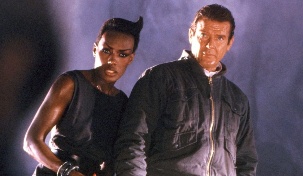 Grace Jones and Roger Moore in A View to a Kill