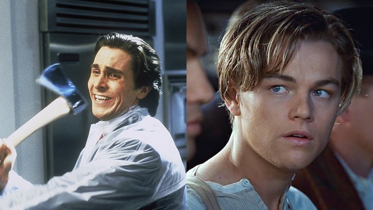 Christian Bale and Leonardo DiCaprio as Patrick Bateman in American Psycho