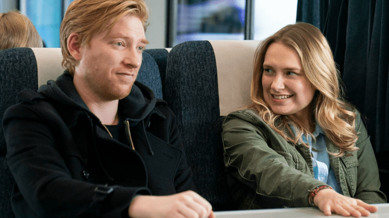 Merritt Weaver and Domhnall Gleeson in HBO's Run