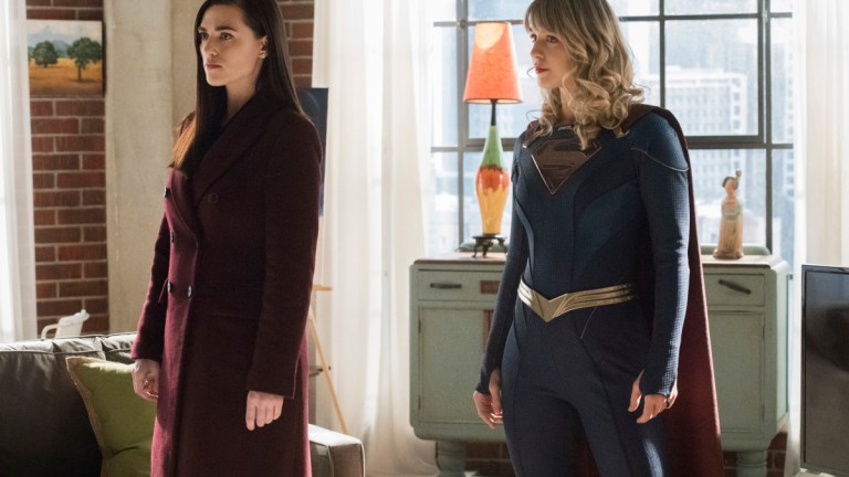Katie McGrath as Lena Luthor and Melissa Benoist as Kara Danvers/Supergirl