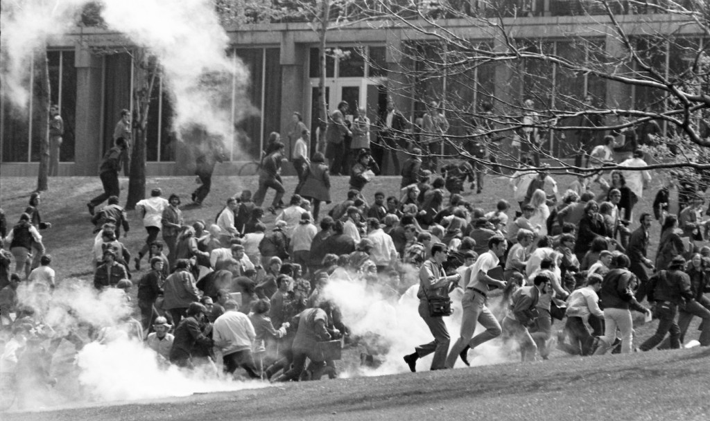 Kent State University students fleeing tear gas