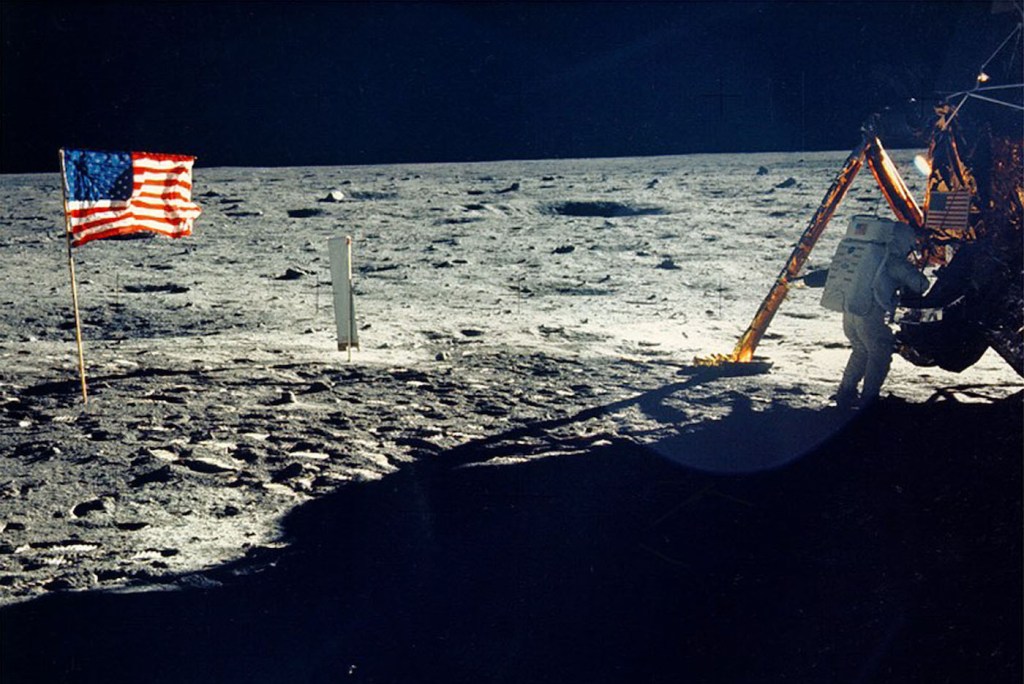 Neil Armstrong and American Flag on the Moon