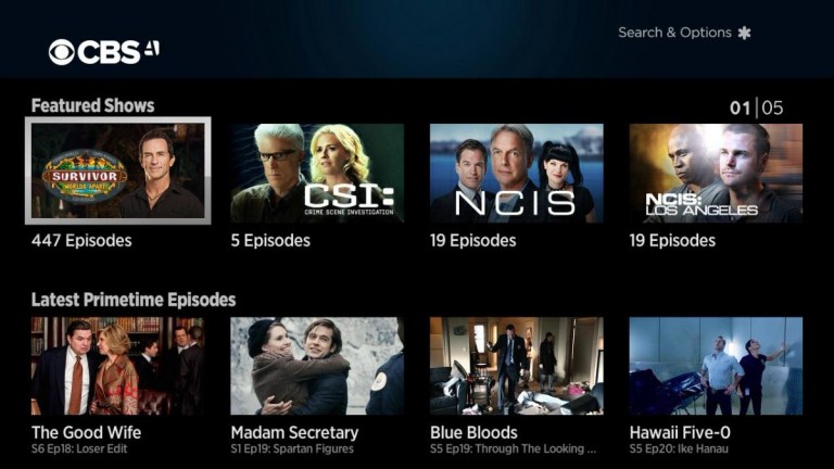 CBS All Access home screen