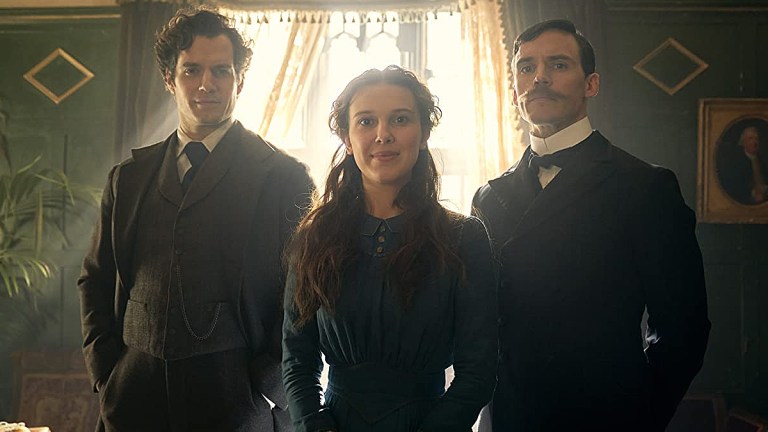 Henry Cavill, Millie Bobby Brown and Sam Claflin in Enola Holmes