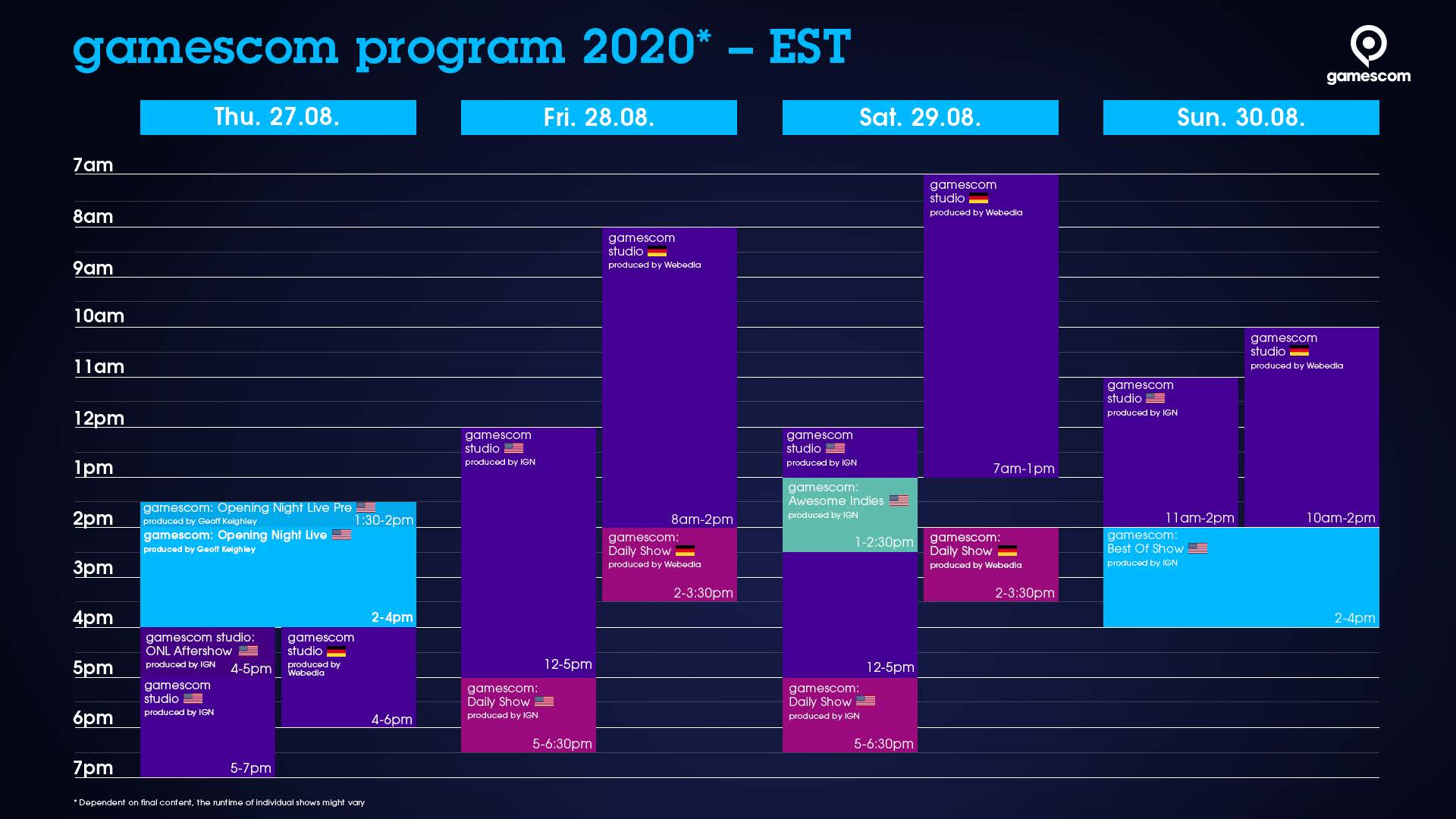 Gamescom 2020 Schedule