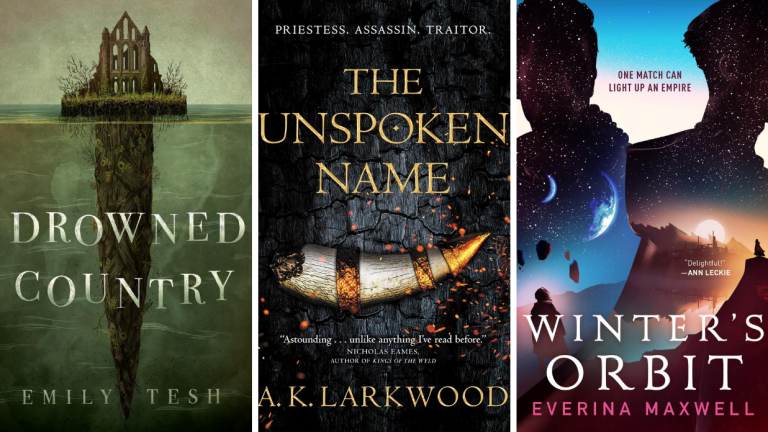 The Covers For Drowned Country, The Unspoken Name, and Winter's Orbit