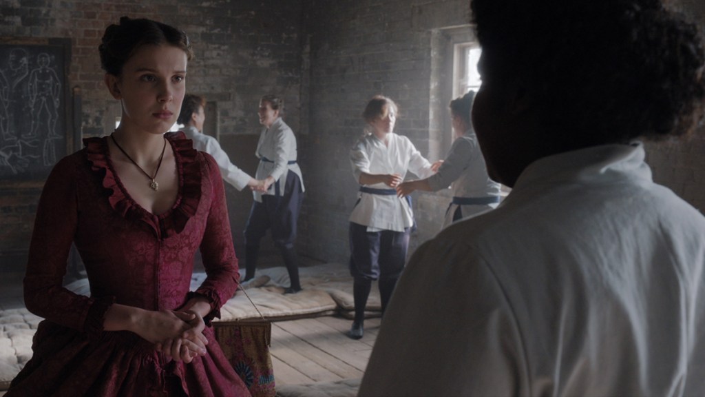 Millie Bobby Brown Susan Wokoma in Enola Holmes