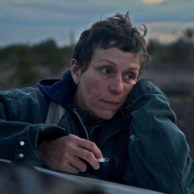 Frances McDormand in the Desert in Nomadland