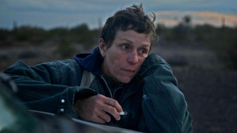 Frances McDormand in the Desert in Nomadland