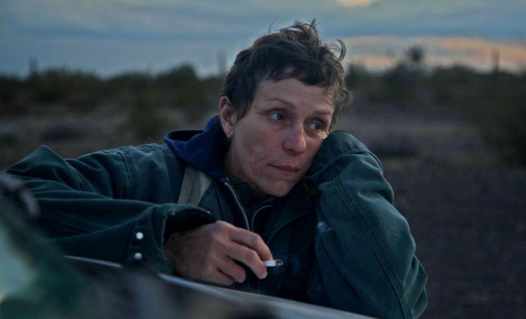Frances McDormand in the Desert in Nomadland