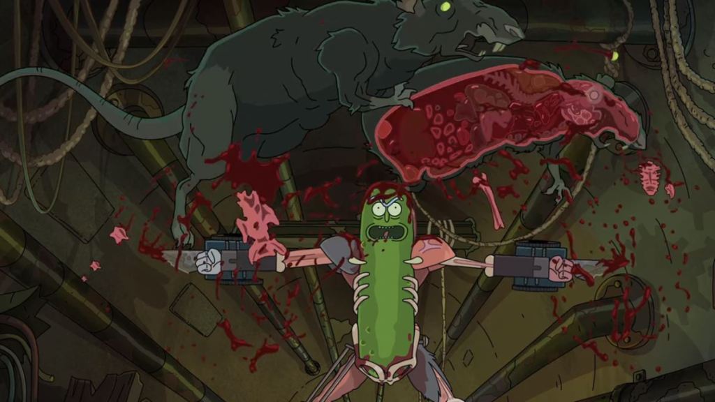 Pickle Rick killing rats