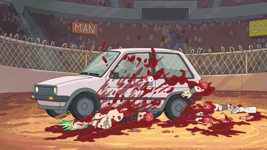 A punkish strongman crushed to death under the wheels of a car