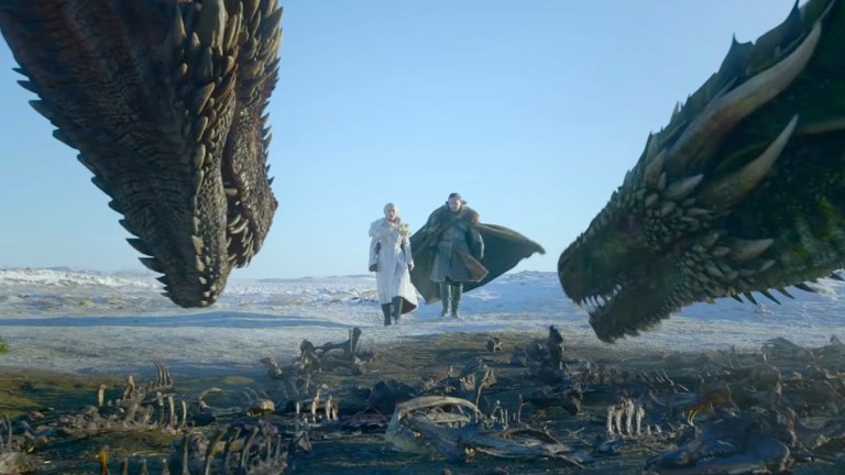 Emilia Clarke and Kit Harington on Game of Thrones