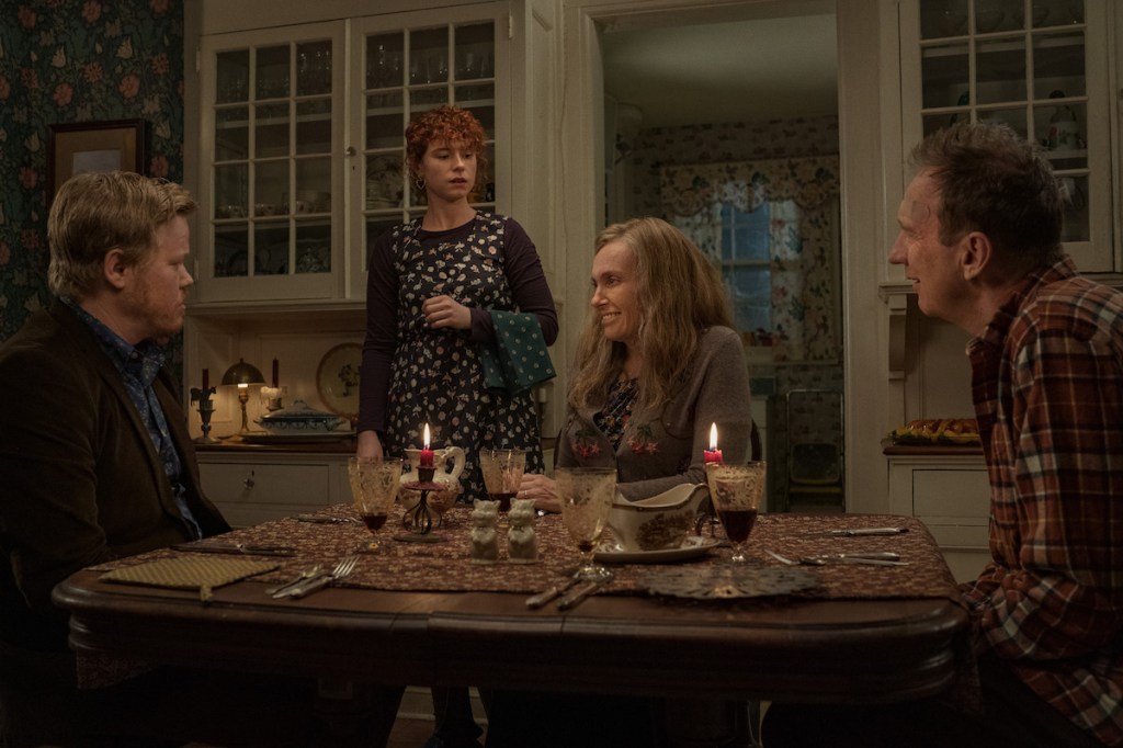 Im Thinking Of Ending Things. Jesse Plemons as Jake, Jessie Buckley as Young Woman, Toni Collette as Mother, David Thewlis as Father