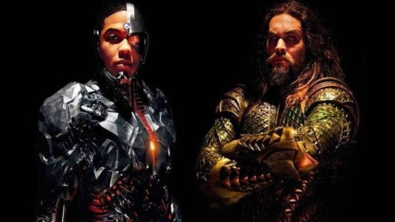 Ray Fisher as Cyborg and Jason Momoa as Aquaman in Justice League