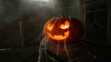 jack o lantern covered in spider web
