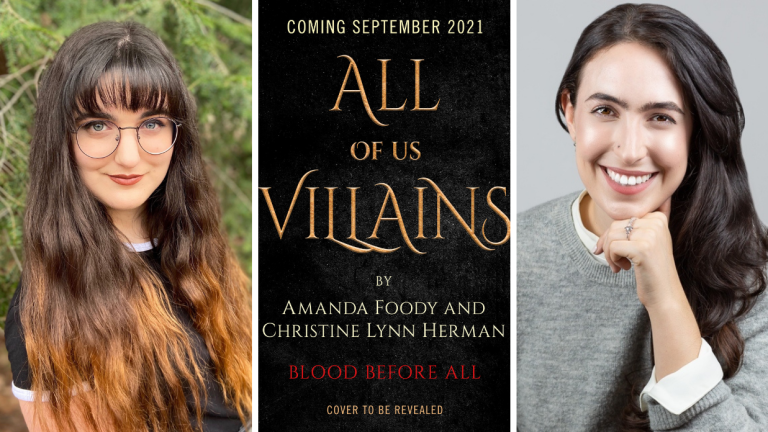 Author Christine Lynn Herman, the Temporary Cover for All of Us Villains, and Author Amanda Foody