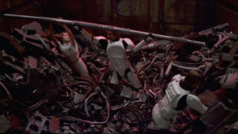 Trash compactor scene in Star Wars