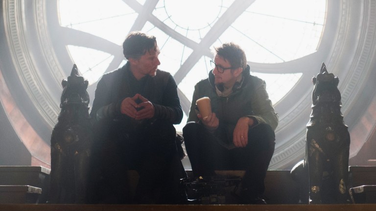 Benedict Cumberbatch and Scott Derrickson on the set of Doctor Strange