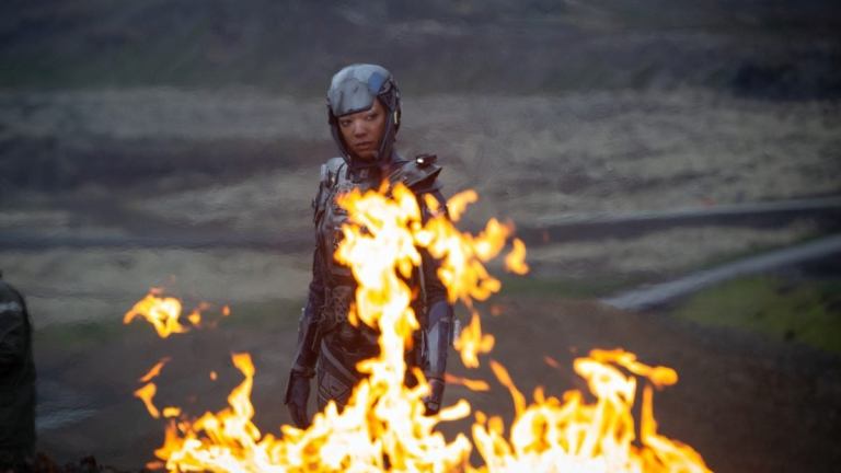 Michael Burnham stares into the fire in Star Trek: Discovery Season 3