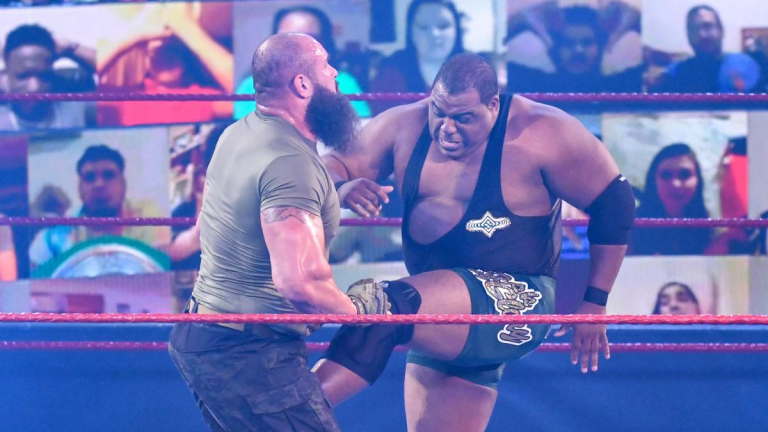Keith Lee kicks Braun Strowman in the Junk on WWE Monday Night Raw