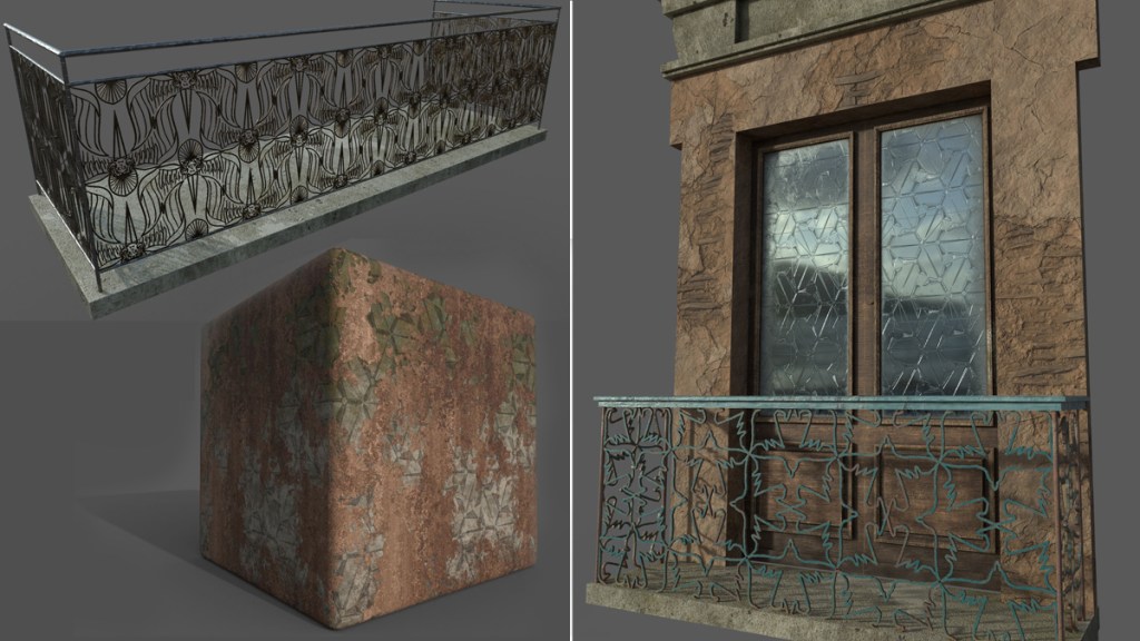 Cittàgazze knife and angel wings balcony detail; knife brick design; magpie balcony